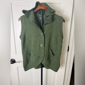Woolrich Green Ramie Angora Blend Hooded Vest Cardigan with Speckled Yarn